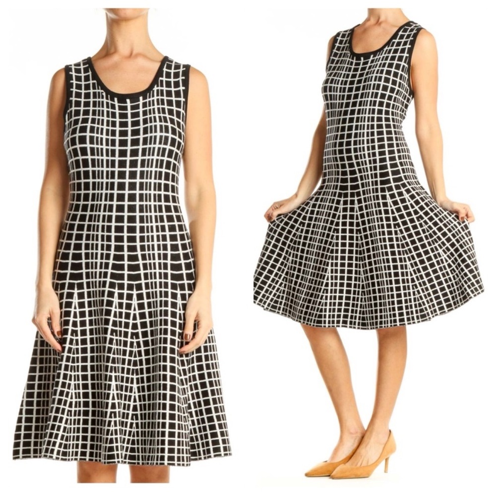 The Limited Checkered Windowpane Sweater Dress Drop Waist Stretch Knit Office